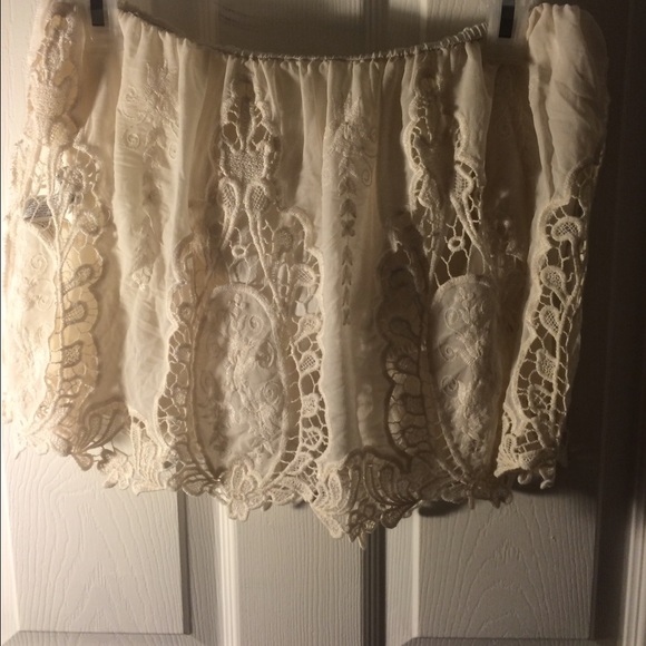 Lace cream colored strapless crop top