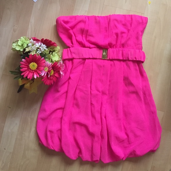 Bright pink chiffon party dress.