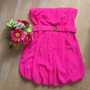 Bright pink chiffon party dress.