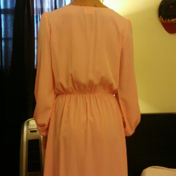 Light coral pink plunge faux wrap dress - Picture 2 of 4