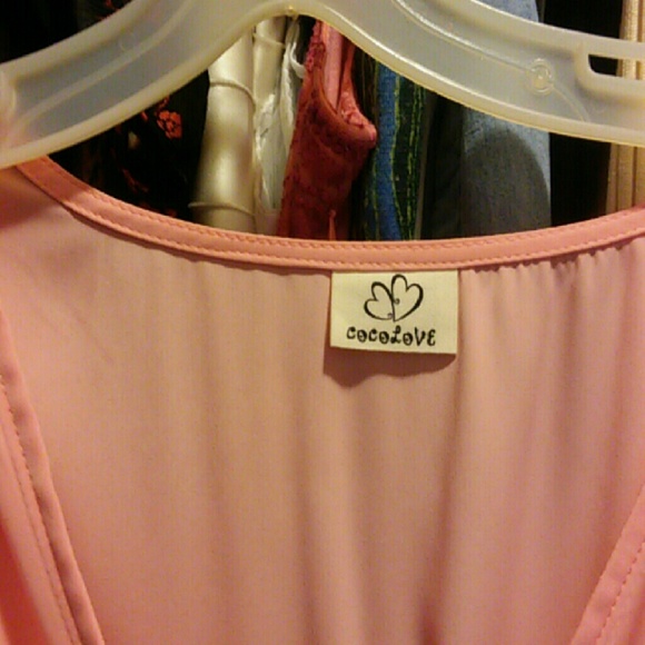 Light coral pink plunge faux wrap dress - Picture 4 of 4