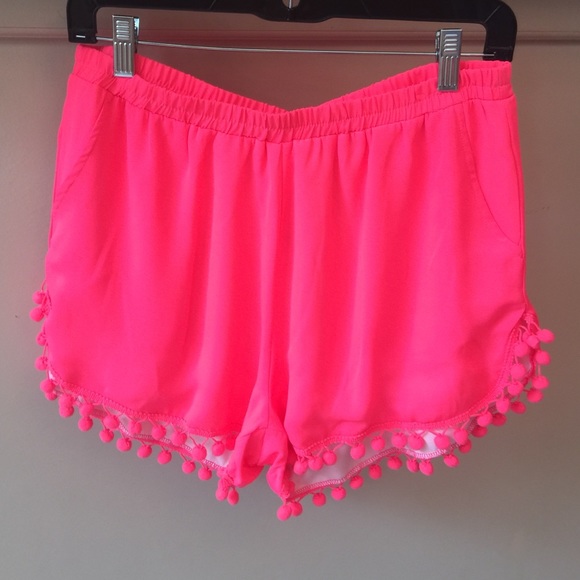 Neon pink Buddy Love brand pompom shorts - Picture 1 of 1