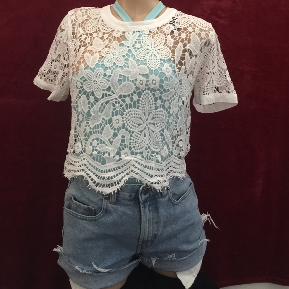 βοΈFINAL PRICE βοΈ APRIL SPIRIT White lace top.S-M - Picture 4 of 4