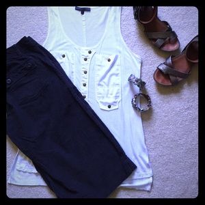 navy blue wide-leg corduroy capris | Old Navy