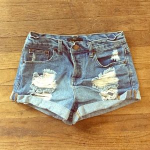 High-waisted Distressed Denim Shorts - 25