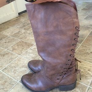 Brown lace back boots