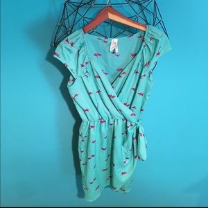 Mint green Miami dress with pink birds. Sold