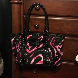 Betsey Johnson pink leopard print studded purse