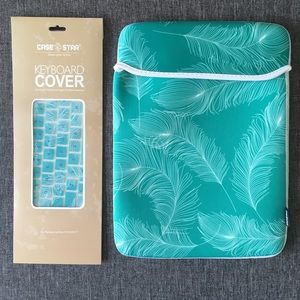 laptop + keyboard cover - green w/ white feathers