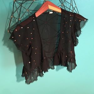 Beautiful black shrug with gold sequin accents