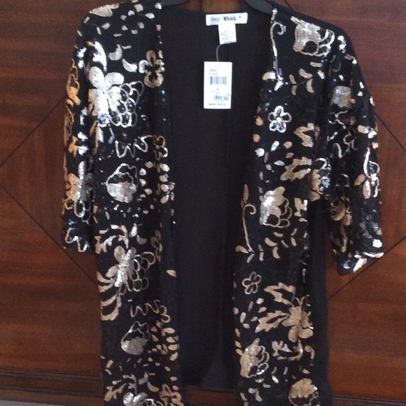 Say What? Tops - 🌹Sheer Black Kimonos w/gold matte Sequins🌹