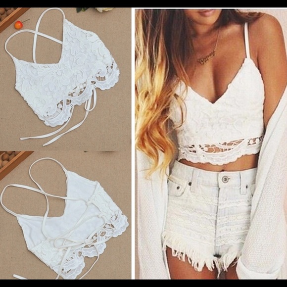 White Lace Open Back Crop Top