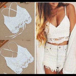 White Lace Open Back Crop Top