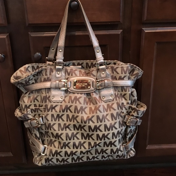 Michael Kors large signature gold strap purse