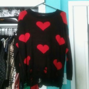 Black distressed hearts sweater