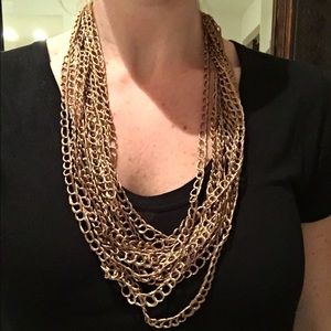 Gold/bronze layered fabric chain necklace
