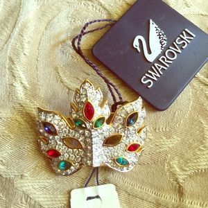 Authentic Swarovski Masquerade Mask Pin NWT Mint