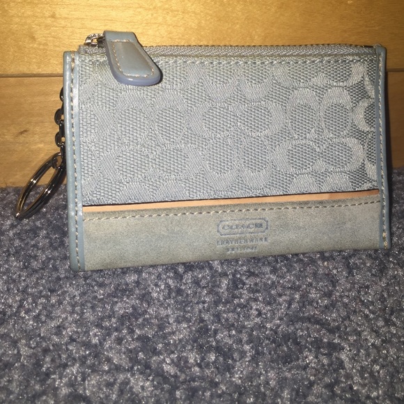 Baby blue coach wallet with key ring