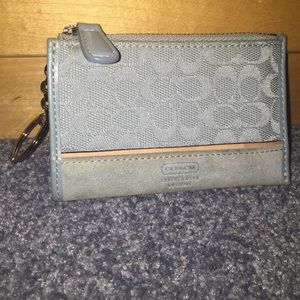 Baby blue coach wallet with key ring