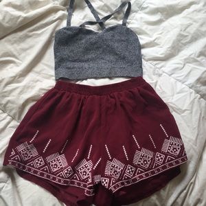 Burgundy Printed Shorts