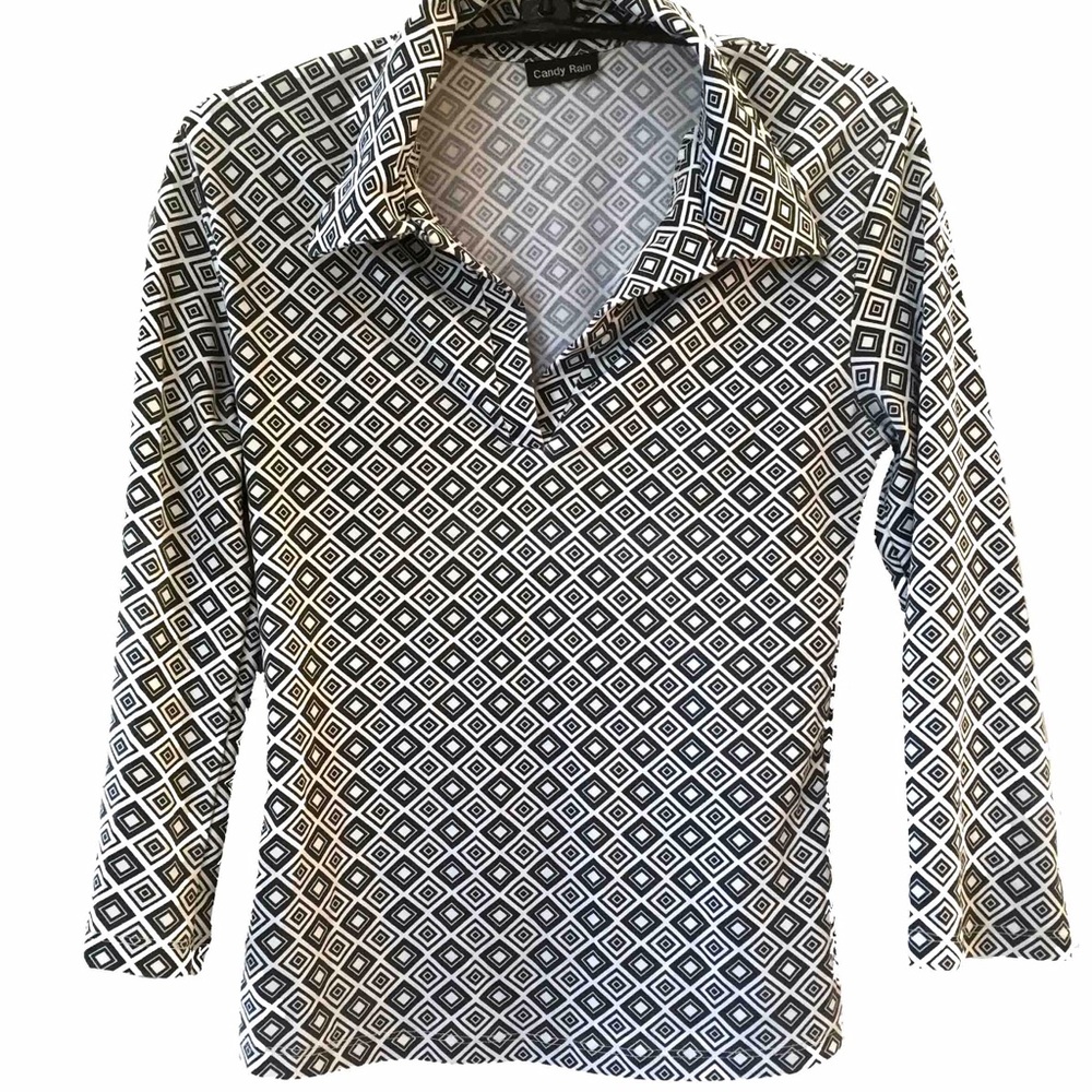 Black White geometric stretchy shirt top