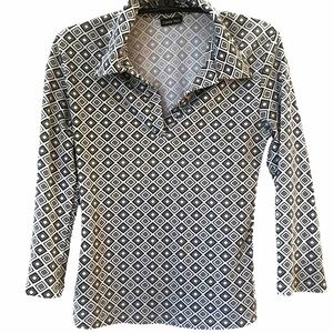 Black White geometric stretchy shirt top