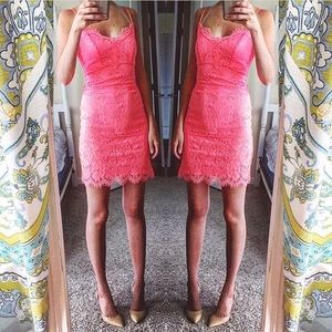Neon Coral Lace Bodycon Dress