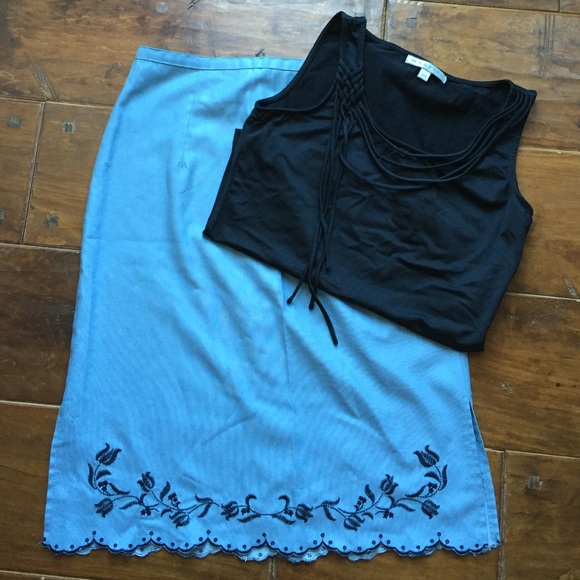 Light blue skirt with floral stitching
