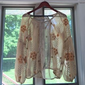 Free People Boho Lace sheer blouse floral