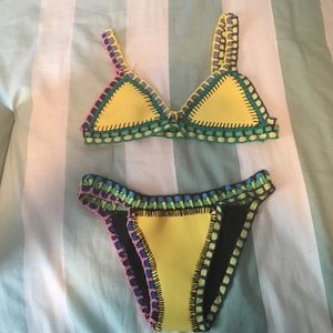 Neoprene Crochet lime green  bikini