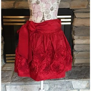 Deep Red Taffeta Skirt with Rose Floral details