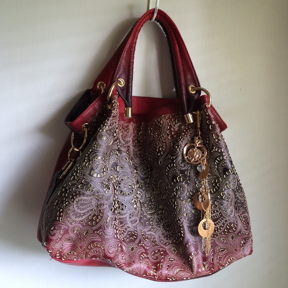 Red Ombré Boho Bag and belt buckle bundle