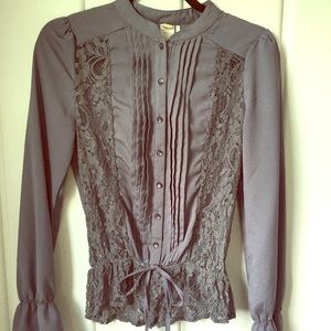 Grey Victorian Style Blouse Puffed Sleeves