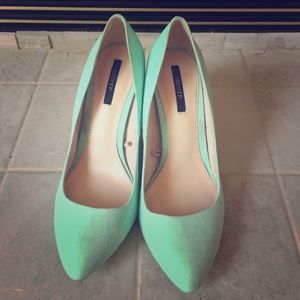 Mint green suede pumps