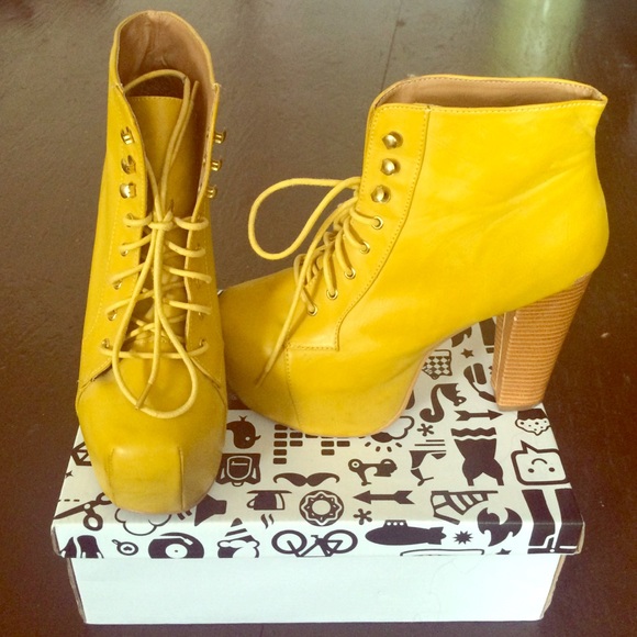 Mustard yellow platform heels.