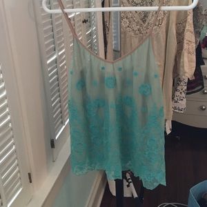 Blue embroidered tank