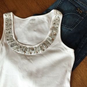 Express white tank top w/silver embellishments