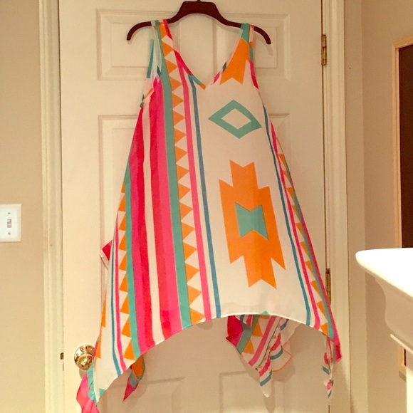 Aztec shift dress with ruffle detail. - Picture 1 of 2