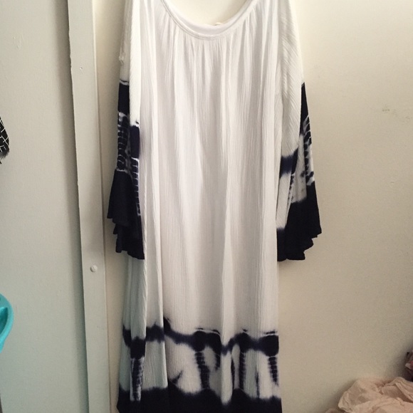 White/Blue Tye-Dye Off the Shoulder Dress