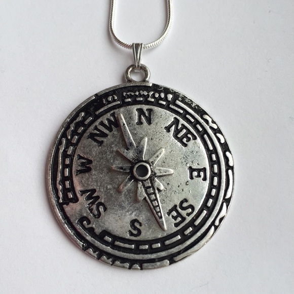 Antique Silver Compass Necklace 18-20" Chain New - Picture 3 of 4