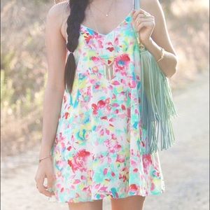 White pastel floral print peach love ca sun dress