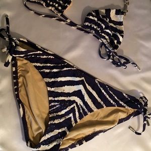 Coach Navy Blue Zebra Print Bikini