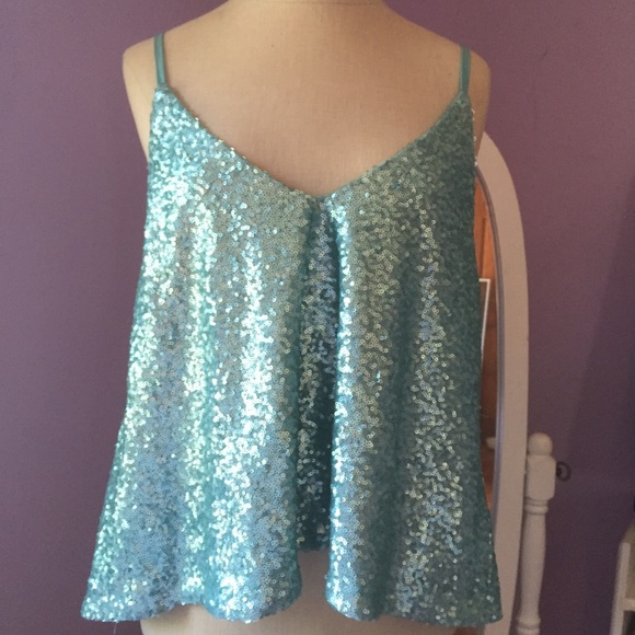 Tobi Turquoise Sequin Tank Top