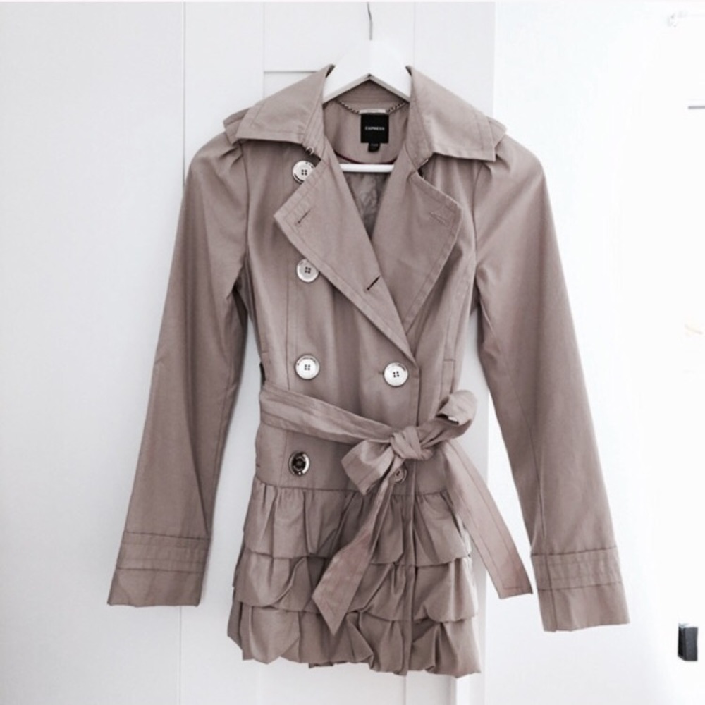 Express ruffled bottom trench coat