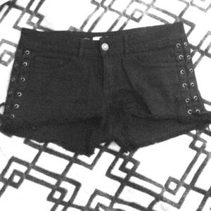 Forever 21 black denim shorts lace up sides