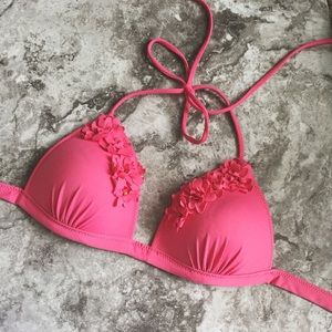 Pink Floral Appliqué Bikini Top