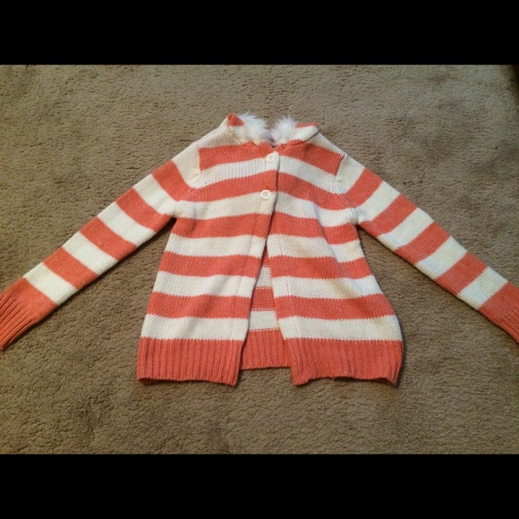 Youth size Large orange and white striped sweater. - Picture 1 of 4