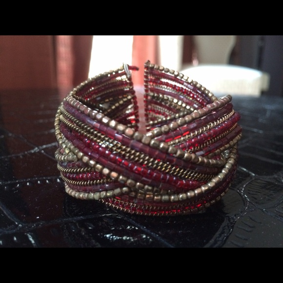 NWT burgundy/gold beaded cuff bracelet