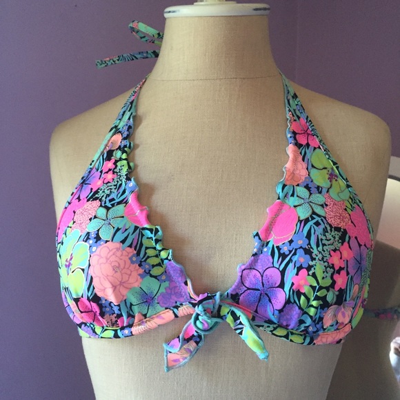 Black and Floral Halter VS Bikini Top