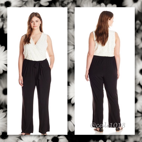 🆕NY Collection Plus SZ Lace White/Black Jumpsuit - Picture 2 of 4